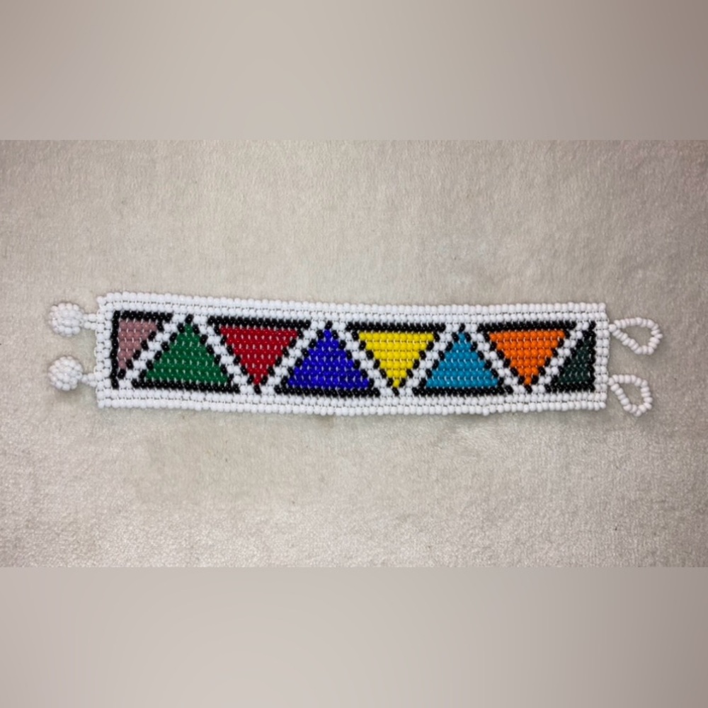 UNIQUE New colourful handcrafted bead loom bracelet cuff, tribal style, white - Picture 2 of 2